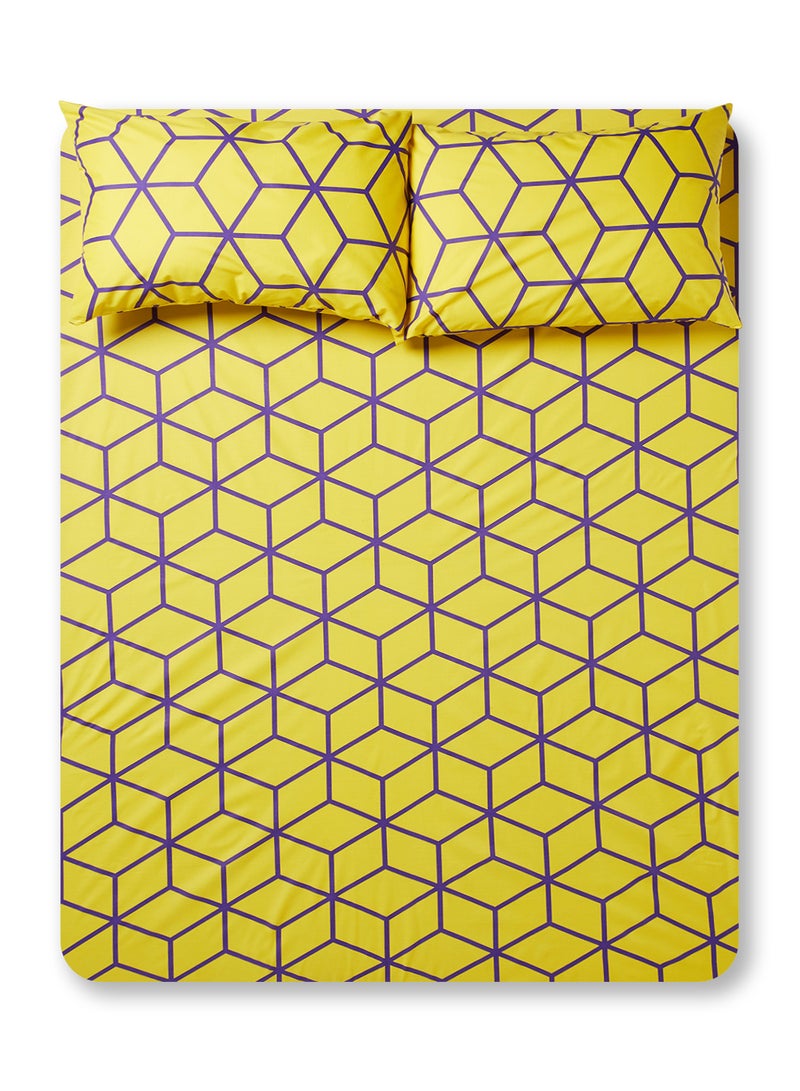 RISHAHOME 3-Piece Printed Bedsheet Set Queen Size Premium Collection 180 TC Cotton Marigold Yellow  - Image 1