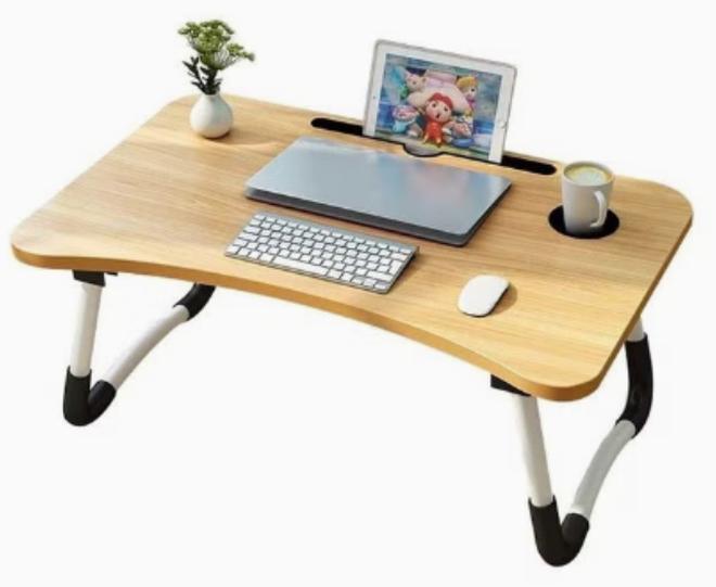 طاولة كمبيوتر محمول قابلة للطي مع حامل أكواب بني بني بني 60 X 40سم - Image 1