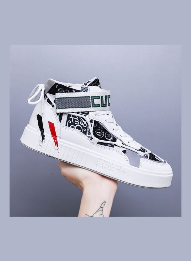 Beauenty Lace-Up High Top Sneakers White/Black/Red  - Image 1