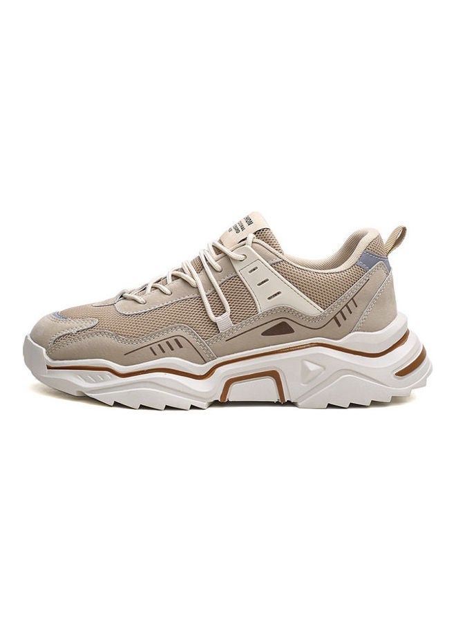Beauenty Casual Round Toe Lace-Up Low Top Sneakers Brown/White  - Image 2