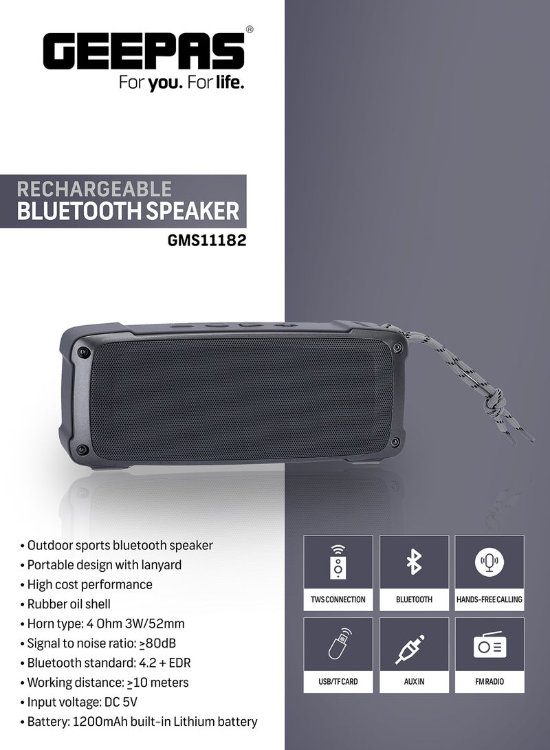 GEEPAS - Rechargeable Bluetooth Speaker with Multiple Functions (TF Card/ AUX/ USB/ TWS/ BT/ FM, Hands Free Calling), Black - Image 1
