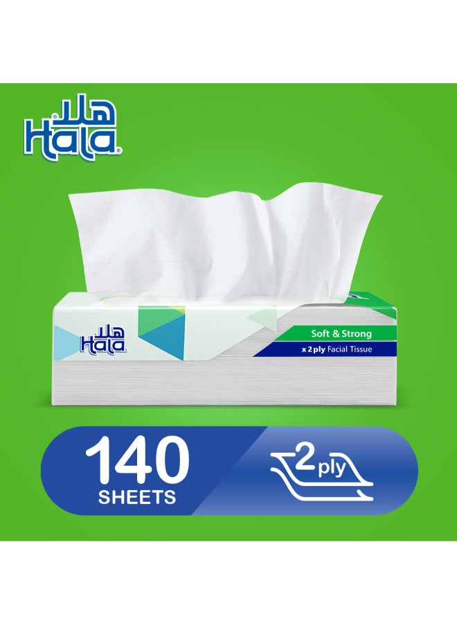 Hala Facial Tissues pack of 10 boxes, 140 Sheets X 2Ply, Package design may vary White - Image 3