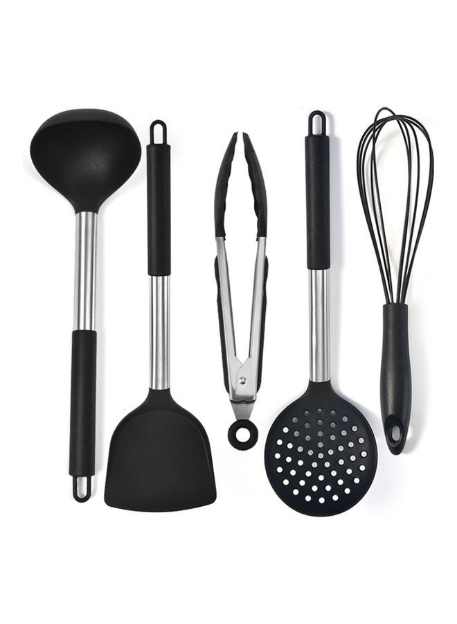 Kitchen Utensil Set, Silicone Heat-Resistant Kitchen Cooking Tools, 5pcs Kitchen Utensils, Whisk, Basting Brush, Slotted Turner, Large Spatula, Small Spatula Black 30.00*8.00*10.00cm - Image 1