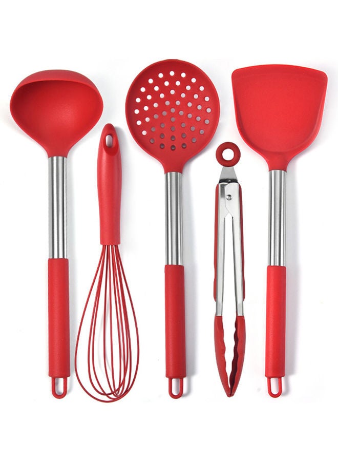 Kitchen Utensil Set, Silicone Heat-Resistant Kitchen Cooking Tools, 5pcs Kitchen Utensils, Whisk, Basting Brush, Slotted Turner, Large Spatula, Small Spatula Red 30.00*8.00*10.00cm - Image 1