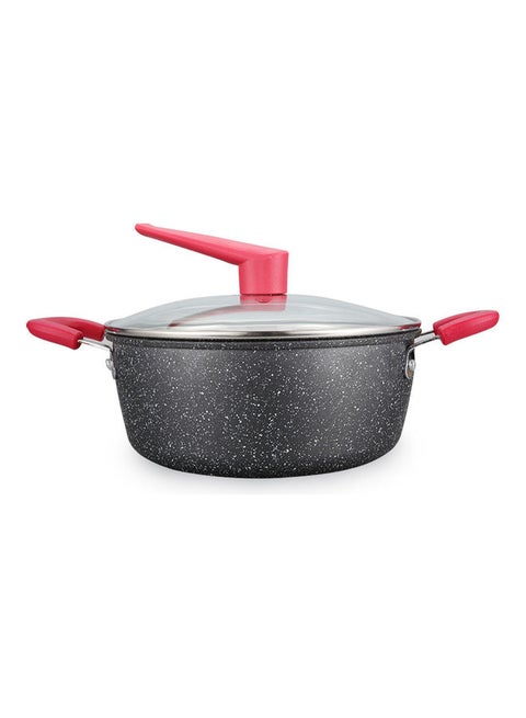 Iron Stock Pot With Lid Non-Stick Cookware Set Black with Red Handles 36 x 12.50 x 28cm