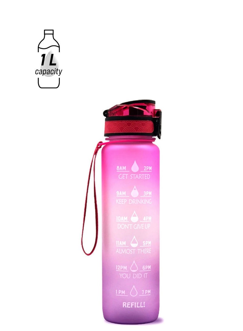Sports Water Bottle Time Marker BPA Free and Leak Proof Portable Reusable Drinking Bottle Pink 29.5*5*7.5cm - Image 1