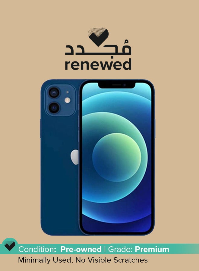 ابل  مُجدد - هاتف آيفون 12 ثنائي الشريحة بذاكرة داخلية سعة 128 جيجابايت ويدعم تقنية 5G مع تطبيق فيس تايم، لون أزرق - نسخة هونج كونج - Image 1