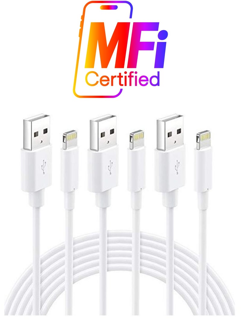 مجموعة كابلات شحن فاخرة من لايتنينغ إلى USB من 3 قطع . أبيض - Image 1