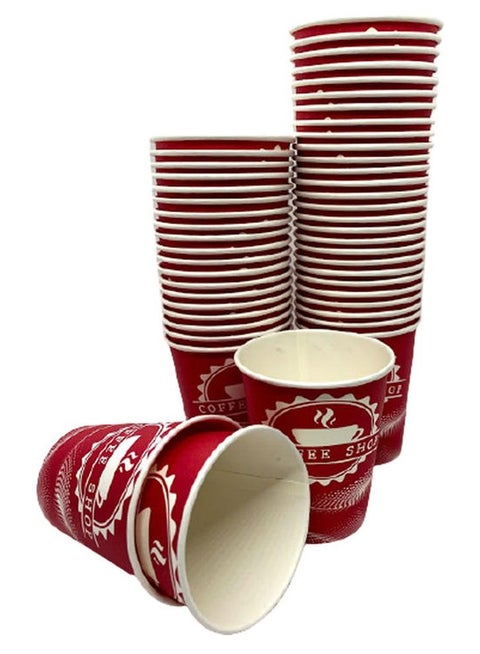 50-Piece Printed Disposable Paper Tea And Coffee Cups Set red