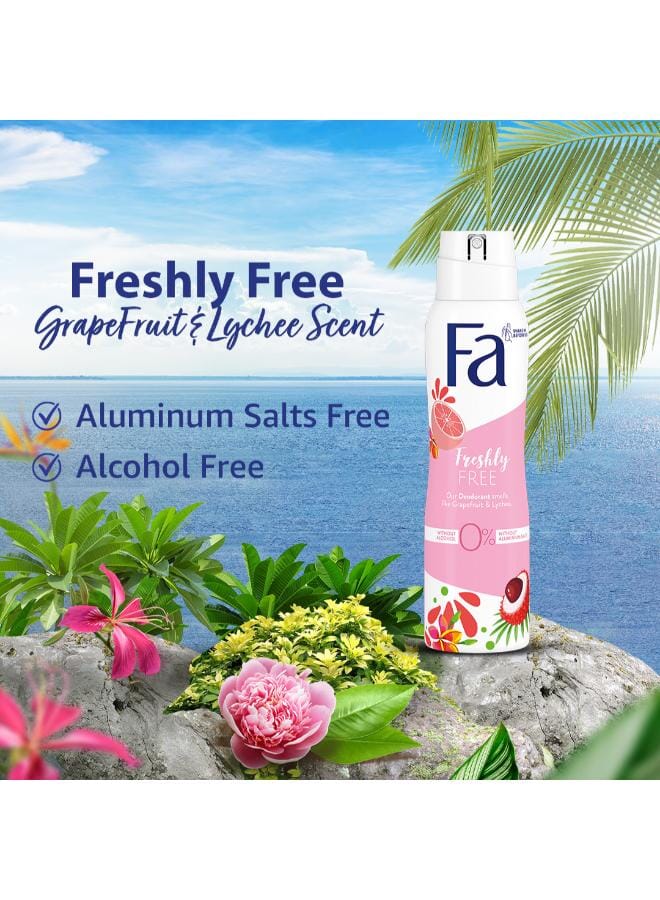 Fa Grapefruit And Lychee Scent Freshly Free Deodorant Body Spray Multicolour 150ml - Image 5