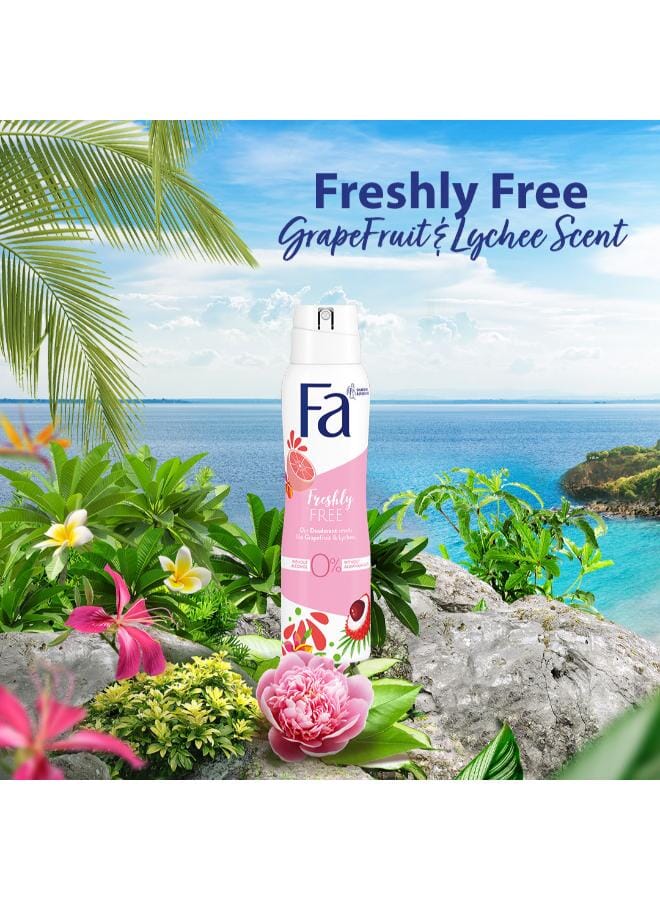 Fa Grapefruit And Lychee Scent Freshly Free Deodorant Body Spray Multicolour 150ml - Image 4