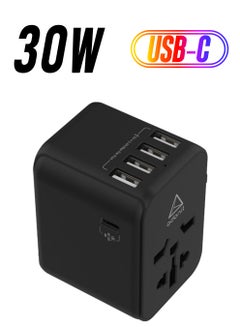 ADONIT Universal Travel Adapter 4A1C - International Wall Charger PD 30 W (4 USB-A + 1 USB-C) Black  - Image 1