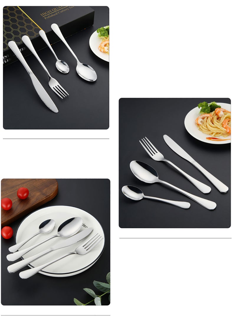 24-Piece Stainless Steel Cutlery Set Kitchen Utensils Set Surface Texture-Free Western Tableware Suitable For Home Kitchen Restaurant Hotel Party Dining Picnic Dining Exquisite Packaging Gift Silver