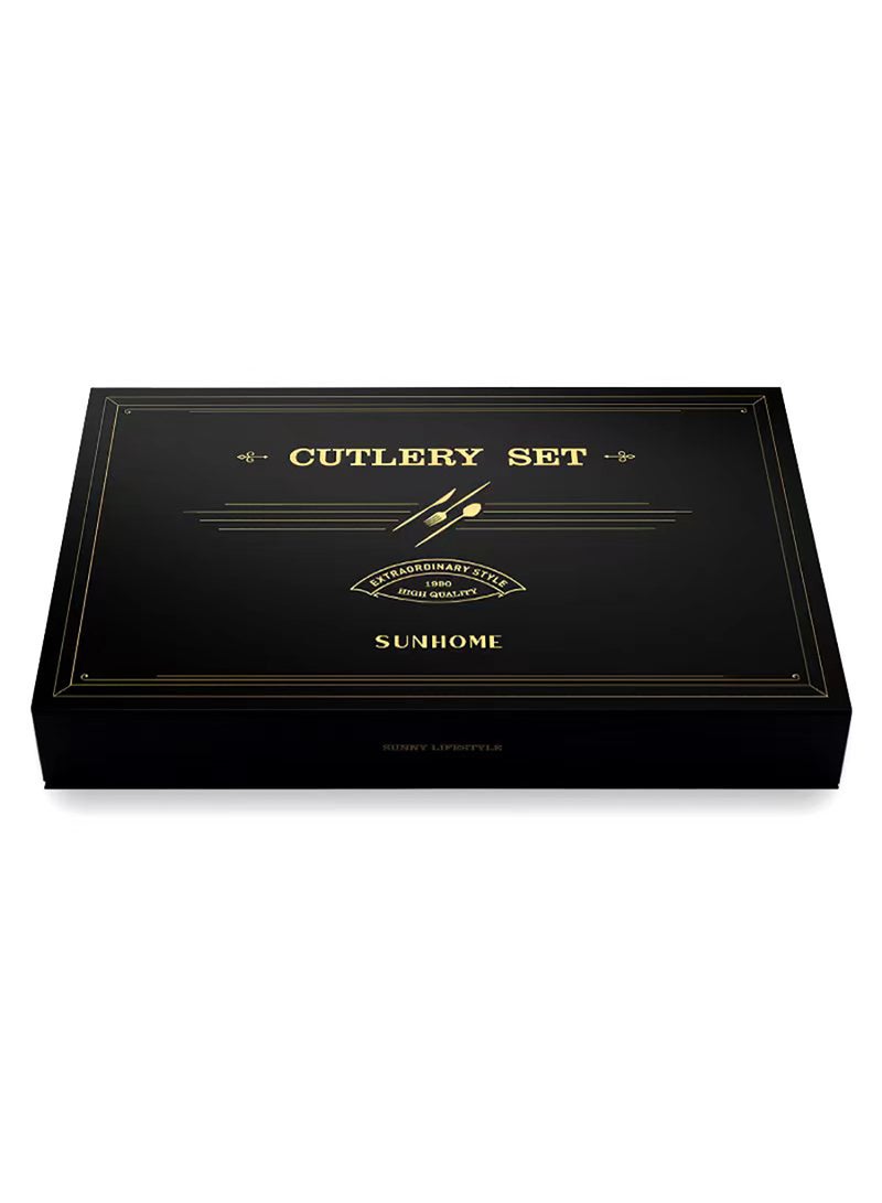 صن هوم طقم أدوات مائدة من الفولاذ المقاوم للصدأ صديق للبيئة على الطراز الغربي مكون من 24 قطعة، ذهبي ذهبي - Image 2
