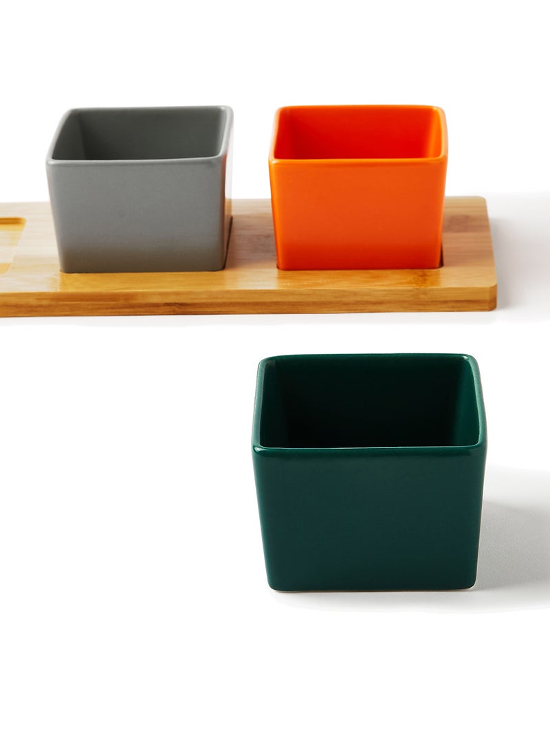 ايست من نون طقم تقديم مصنوع من الخيزران والسيراميك مكون من 3 سلطانيات ملونة وصينية متعدد الألوان - Image 3