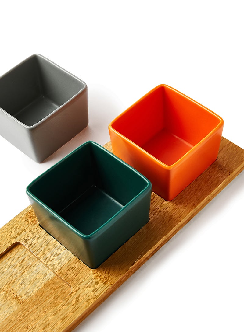 ايست من نون طقم تقديم مصنوع من الخيزران والسيراميك مكون من 3 سلطانيات ملونة وصينية متعدد الألوان - Image 4