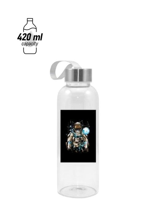 Funky Astronaut Printed Water Bottle Clear/Black/Brown 420ml