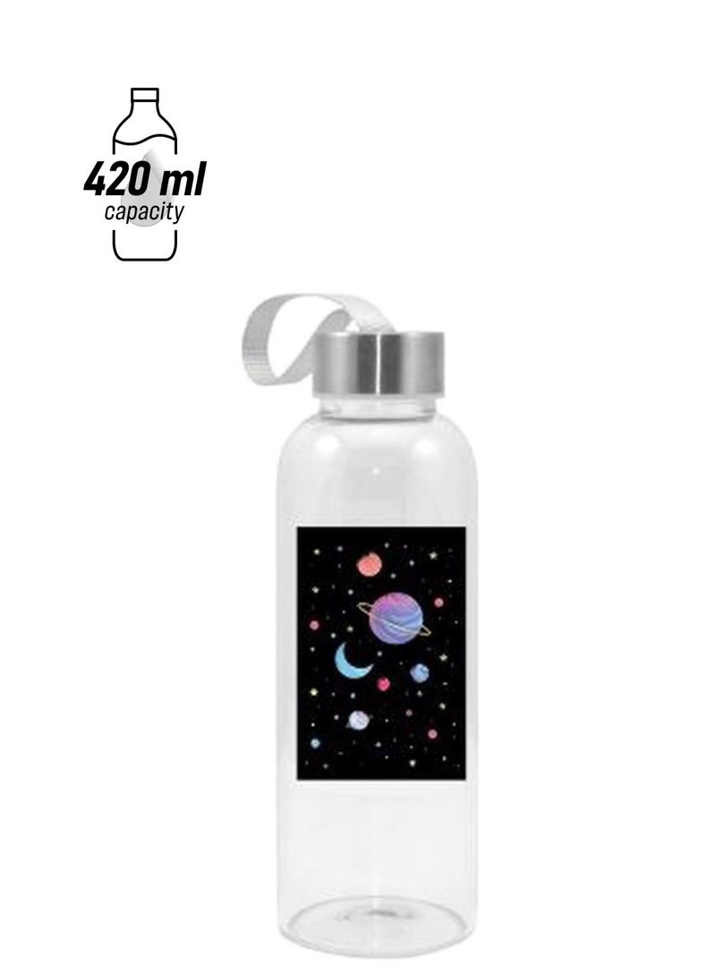 Space Printed Water Bottle Clear/Black/Purple 420ml
