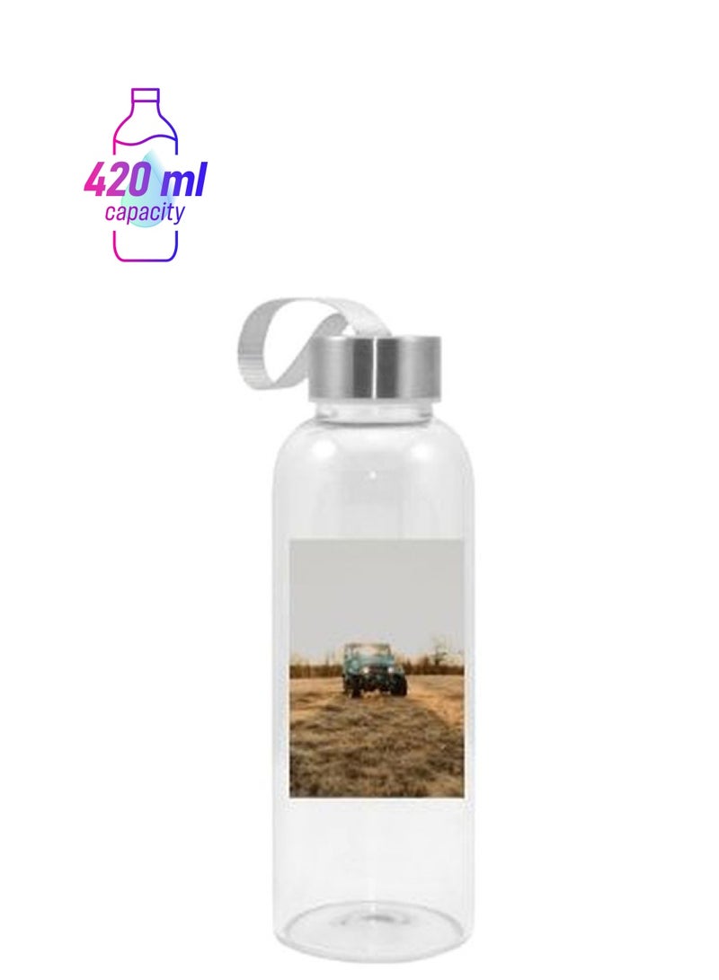 Car In Desert Printed Water Bottle Clear/Brown/Grey 420ml