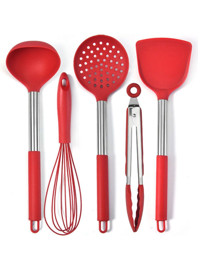 5-Pieces Non-Stick Silicone Heat-Resistant Kitchen Utensil Set Red 30x8x10cm - Image 1