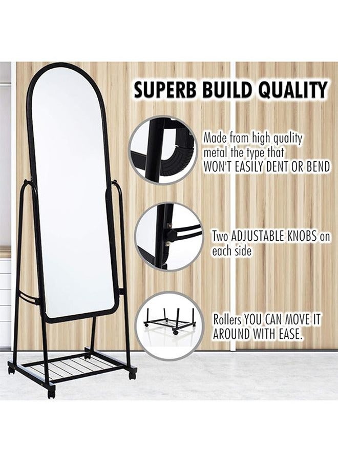 Roman Gifts Durable Standing Mirror With Adjustable Stand And Wheels For Easy Movement For Makeup For The Bedroom For The Living Room Black/Clear 153*41cm  - Image 5