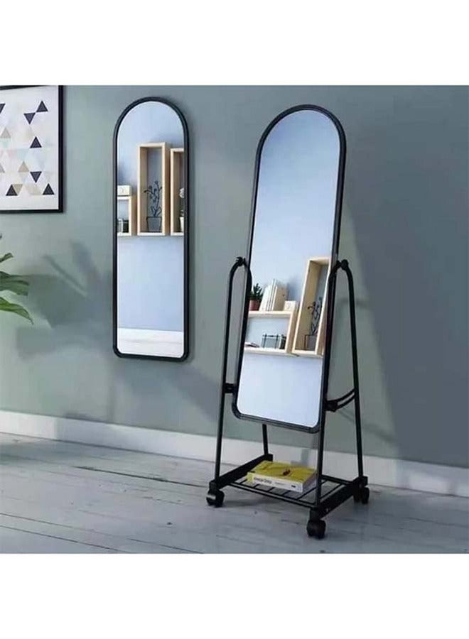 Roman Gifts Durable Standing Mirror With Adjustable Stand And Wheels For Easy Movement For Makeup For The Bedroom For The Living Room Black/Clear 153*41cm  - Image 3