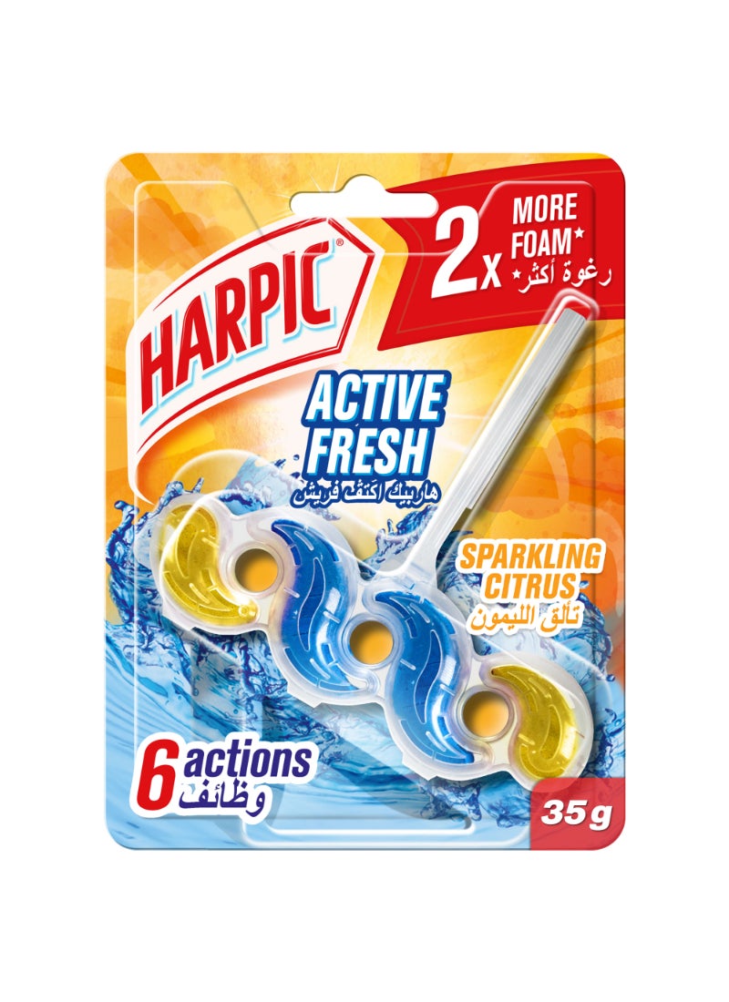 Harpic Active Fresh Toilet Block, Sparkling Citrus Multicolour 35grams - Image 1