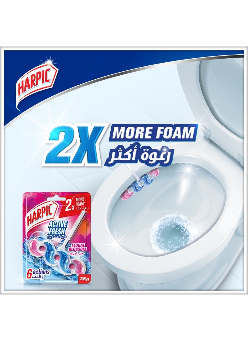 Harpic 6 Actions Active Fresh Toilet Cleaner Rim Block Floral Blossam 35grams - Image 2