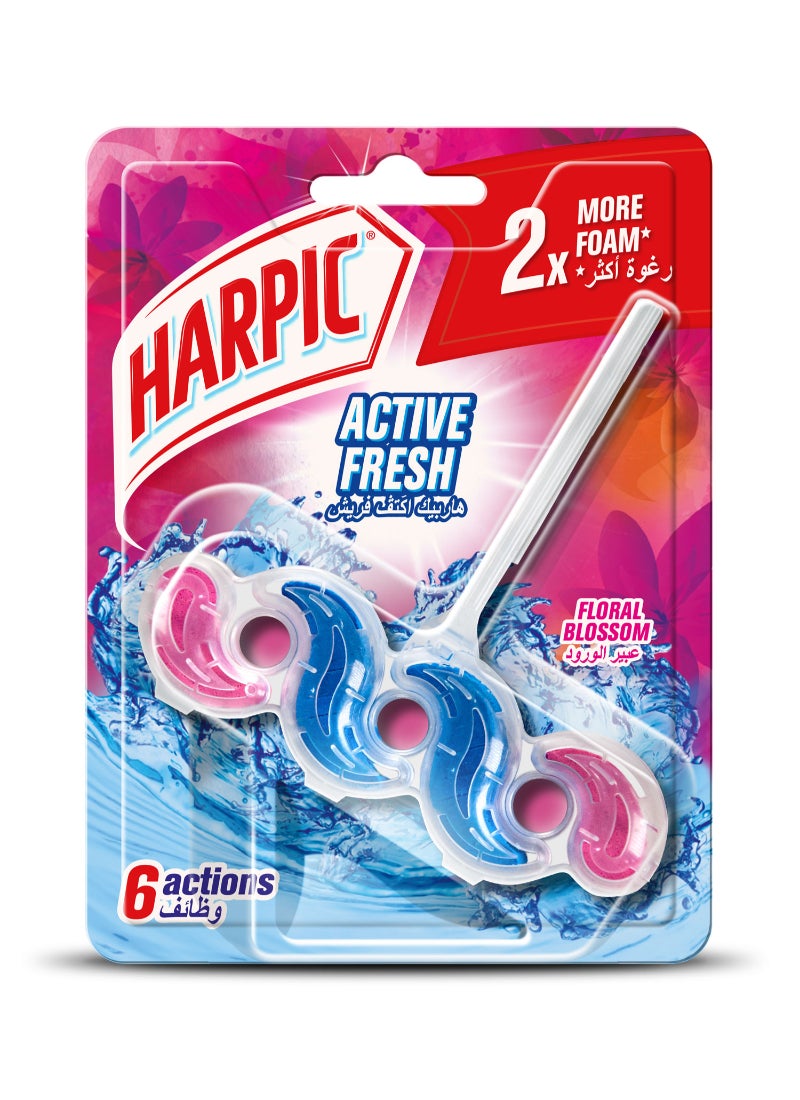 Harpic 6 Actions Active Fresh Toilet Cleaner Rim Block Floral Blossam 35grams - Image 1