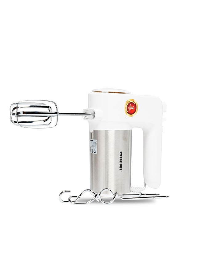 NIKAI - Hand Mixer - 6 Speed With Turbo Function, 2 Beaters, 2 Hooks, And Easy Eject Button For Effortless Mixing, Professional Electric Handheld Mixer For Baking 300 W NH787T2 White/Silver - Image 1
