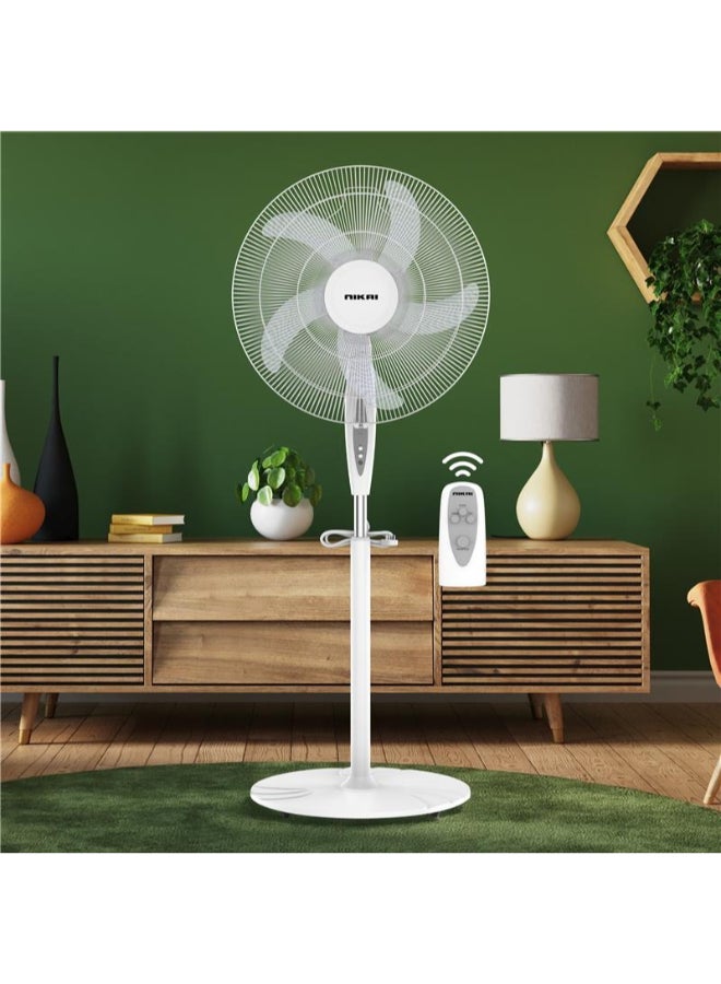 NIKAI 16 Inch Pedestal Fan With Remote And Timer, T" Class Motor, High-Performance Copper Motor, 7.5 Hours Timer, Wide Oscillation, 3 Speeds, Energy-Efficient, For Home And Office 45 W NPF1634RT White - Image 1