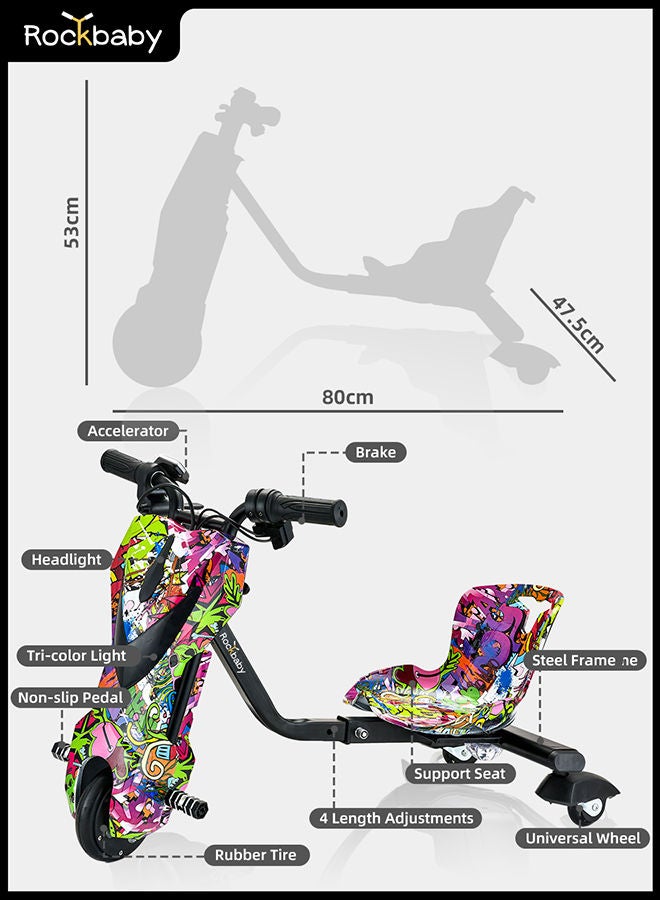 Rockbaby Mini 36V High-Power 360°Children/Adult Electric Drifting Scooter-Adjustable With Bluetooth And Protective Gear 68.5x54x21cm 68.5x54x21cm  - Image 5