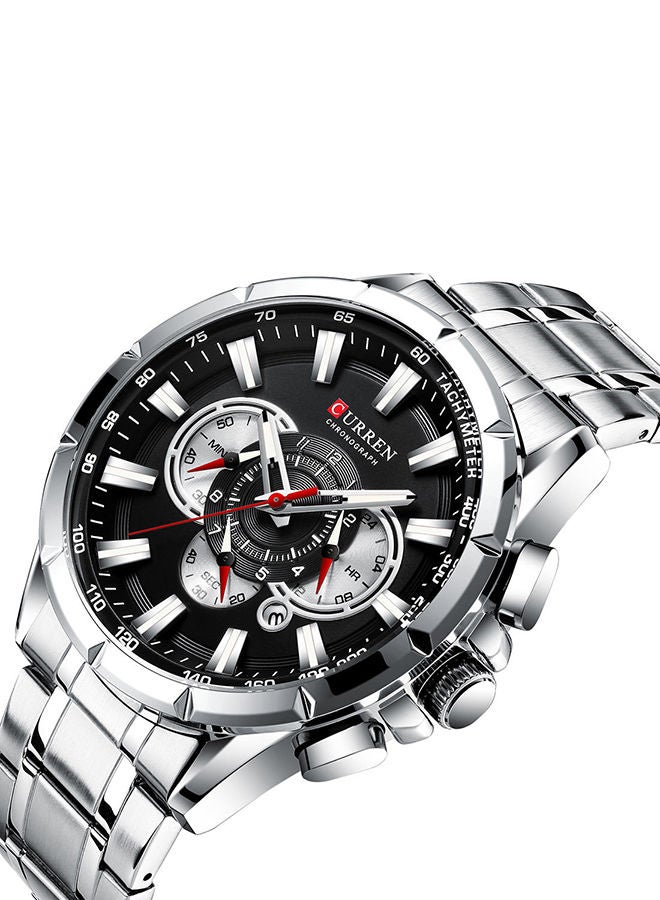 كارين ساعة يد كوارتز كرونوغراف مقاومة للماء بسوار من الإستانلس ستيل طراز 8363 - مقاس 48 مم - لون فضي للرجال - Image 2