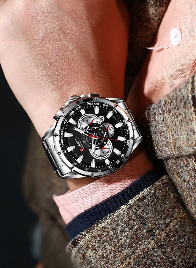 كارين ساعة يد كوارتز كرونوغراف مقاومة للماء بسوار من الإستانلس ستيل طراز 8363 - مقاس 48 مم - لون فضي للرجال - Image 4