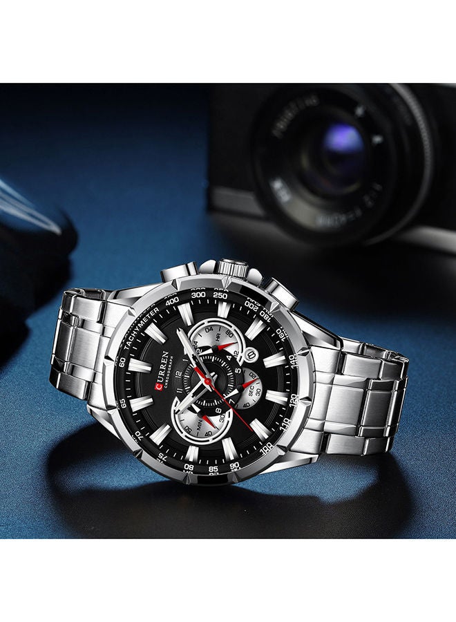 كارين ساعة يد كوارتز كرونوغراف مقاومة للماء بسوار من الإستانلس ستيل طراز 8363 - مقاس 48 مم - لون فضي للرجال - Image 3