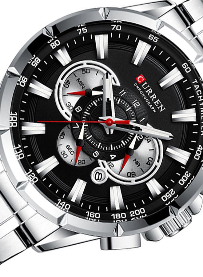 كارين ساعة يد كوارتز كرونوغراف مقاومة للماء بسوار من الإستانلس ستيل طراز 8363 - مقاس 48 مم - لون فضي للرجال - Image 5