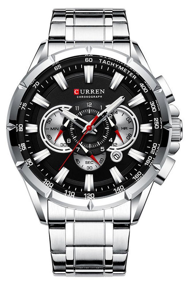 CURREN Men's Waterproof Stainless Steel BAnd Chronograph Quartz Watch 8363 - 48 mm - Silver - Image 1