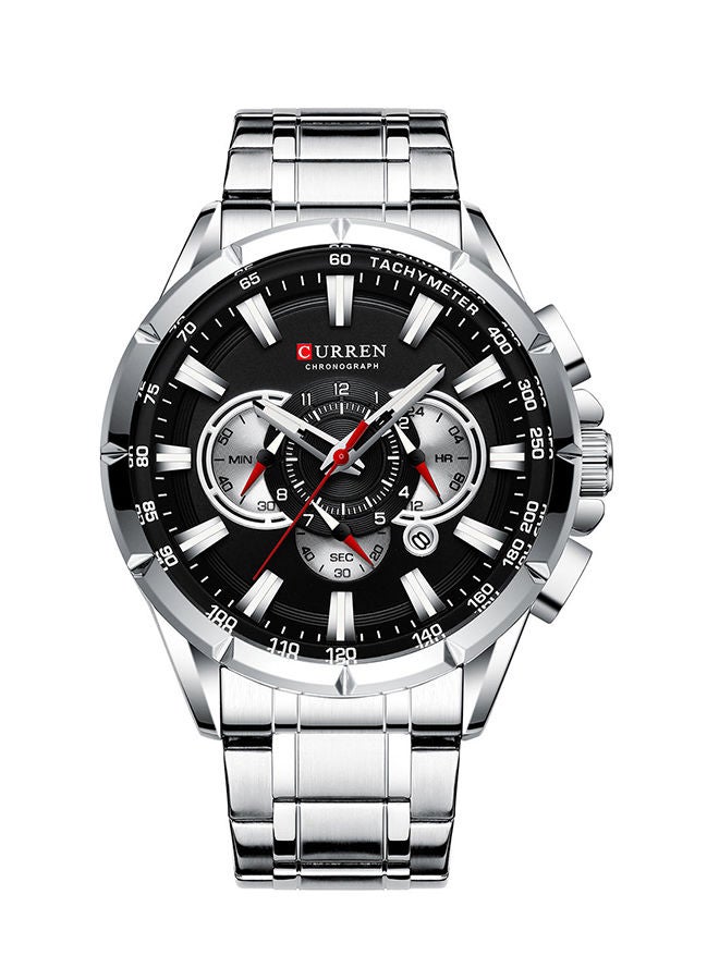 كارين ساعة يد كوارتز كرونوغراف مقاومة للماء بسوار من الإستانلس ستيل طراز 8363 - مقاس 48 مم - لون فضي للرجال - Image 1