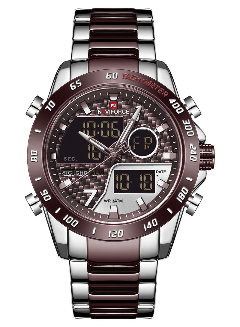 NAVIFORCE Men's Stainless Steel Analog & Digital Wrist Watch NF9171 S/CE/CE - 45 mm - Silver And Coffee - Image 1