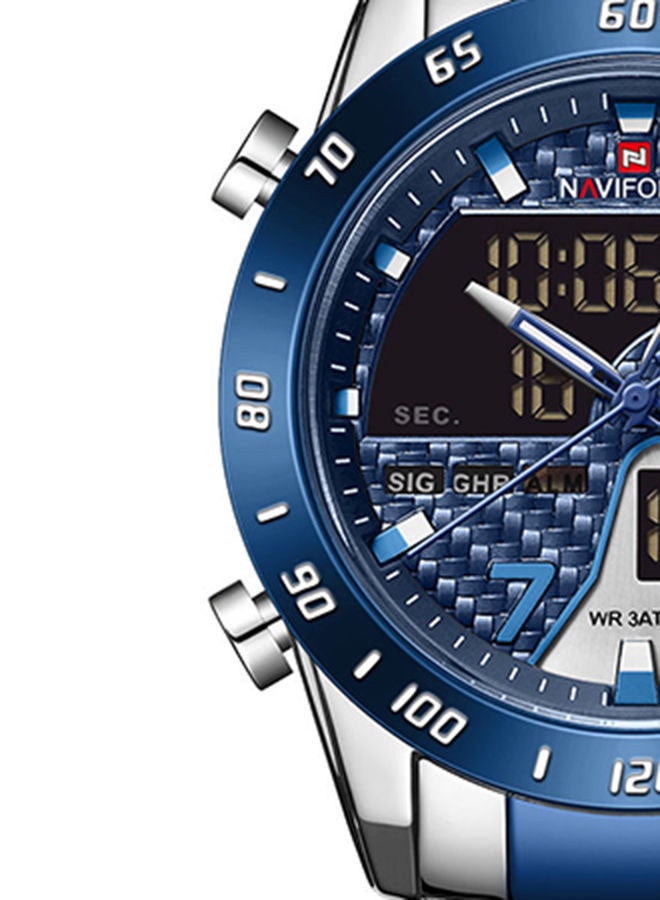 نافيفورس ساعة يد رقمية وبعقارب بسوار من الستانلس ستيل طراز NF9171 S/BE/BE مقاس 45 مم - لون فضي وأزرق للرجال - Image 4