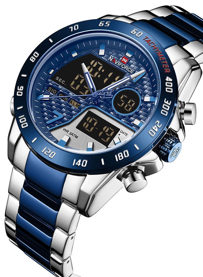 نافيفورس ساعة يد رقمية وبعقارب بسوار من الستانلس ستيل طراز NF9171 S/BE/BE مقاس 45 مم - لون فضي وأزرق للرجال - Image 2