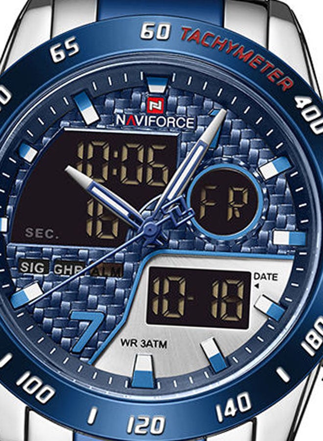 نافيفورس ساعة يد رقمية وبعقارب بسوار من الستانلس ستيل طراز NF9171 S/BE/BE مقاس 45 مم - لون فضي وأزرق للرجال - Image 5