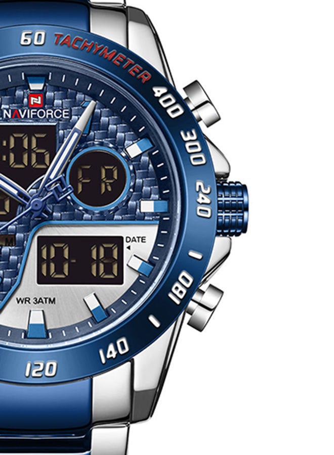 نافيفورس ساعة يد رقمية وبعقارب بسوار من الستانلس ستيل طراز NF9171 S/BE/BE مقاس 45 مم - لون فضي وأزرق للرجال - Image 3