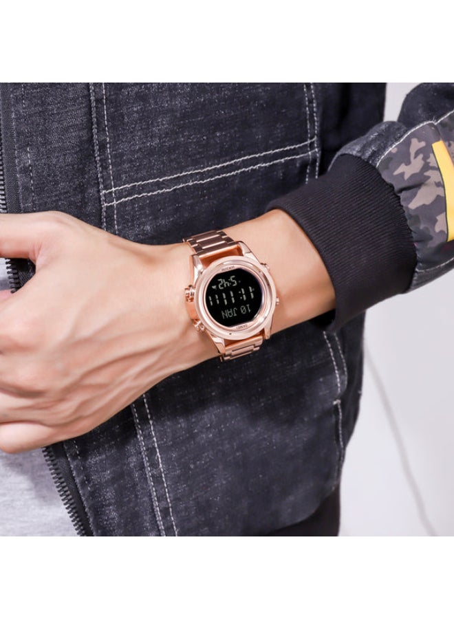 SKMEI Men's 1667 Stainless Steel Back Digital Alfajr Azan Prayer Wrist Watch - Image 3