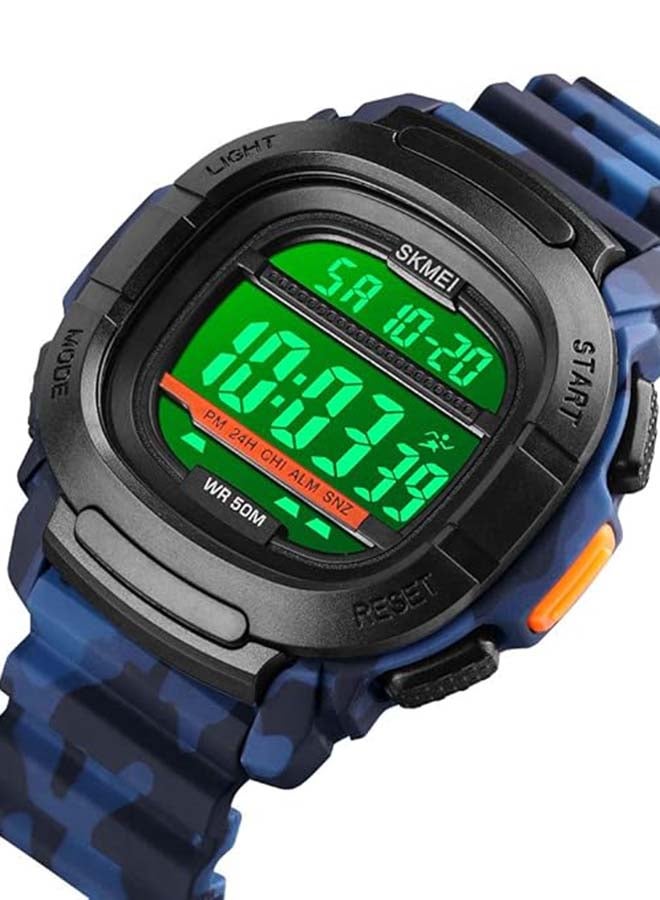 SKMEI Men's 1657 Sport LED Silicone Strap Back Light Chronograph Wristwatch - 49 mm - Blue Camouflage - Image 3