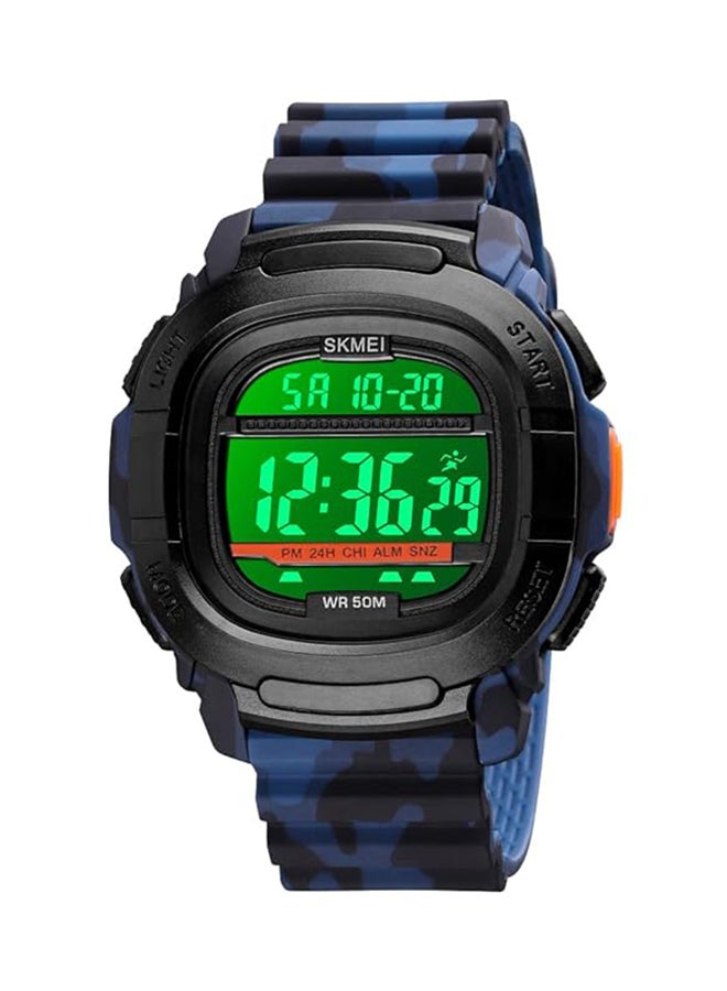 SKMEI Men's 1657 Sport LED Silicone Strap Back Light Chronograph Wristwatch - 49 mm - Blue Camouflage - Image 4