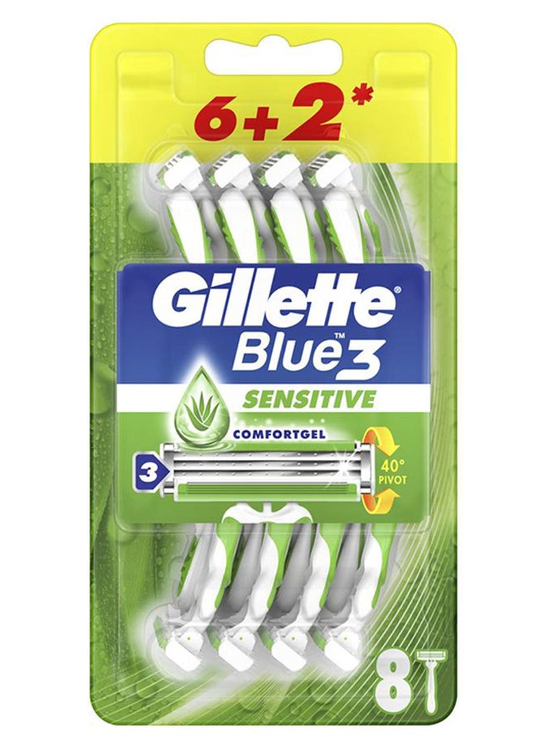 Gillette Blue3 Sensitive Disposable Razors 8Pieces Multicolor