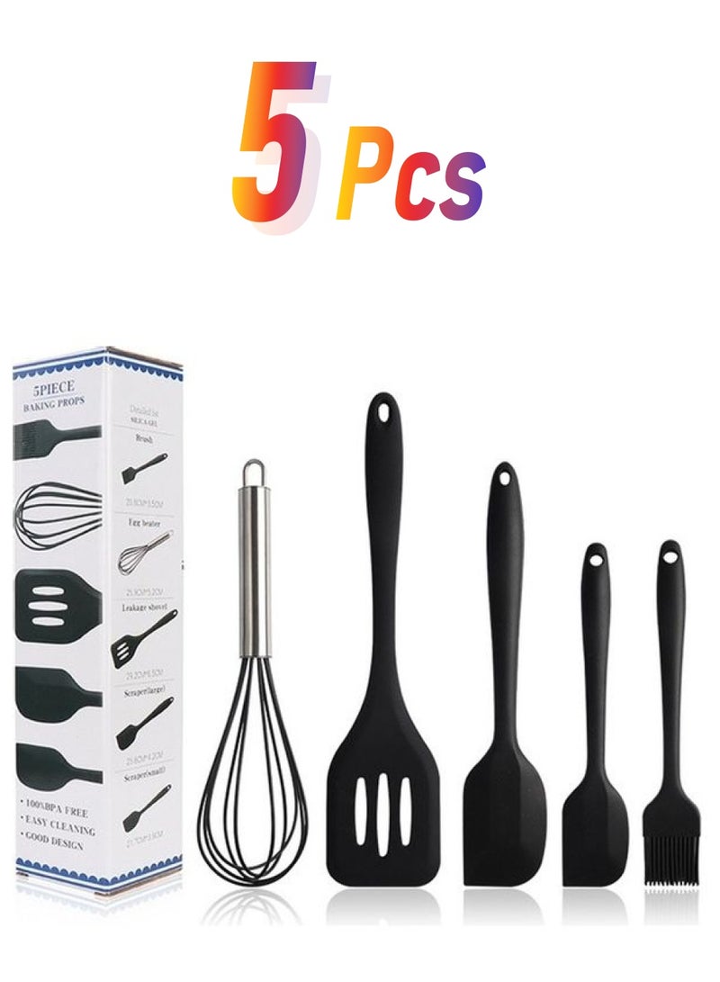 Generic - 5 In 1 Pot Spatula Silicone Baking Tool Set Black 29x7x7cm - Image 1