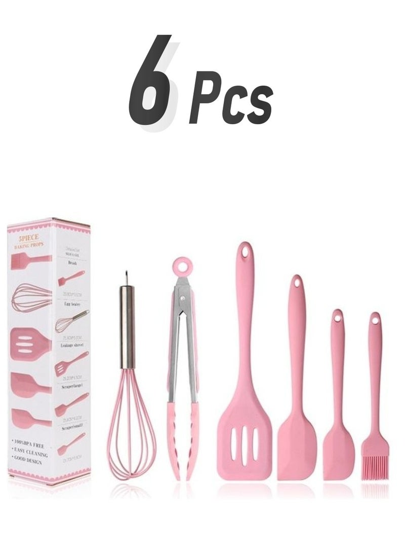 6 In 1 Silicone Kitchenware Slotted Spatula Set Pink 30x8x8cm