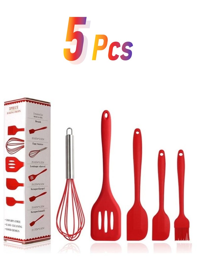 5 In 1 Pot Spatula Baking Tool Set Red 29x7x7cm - Image 1